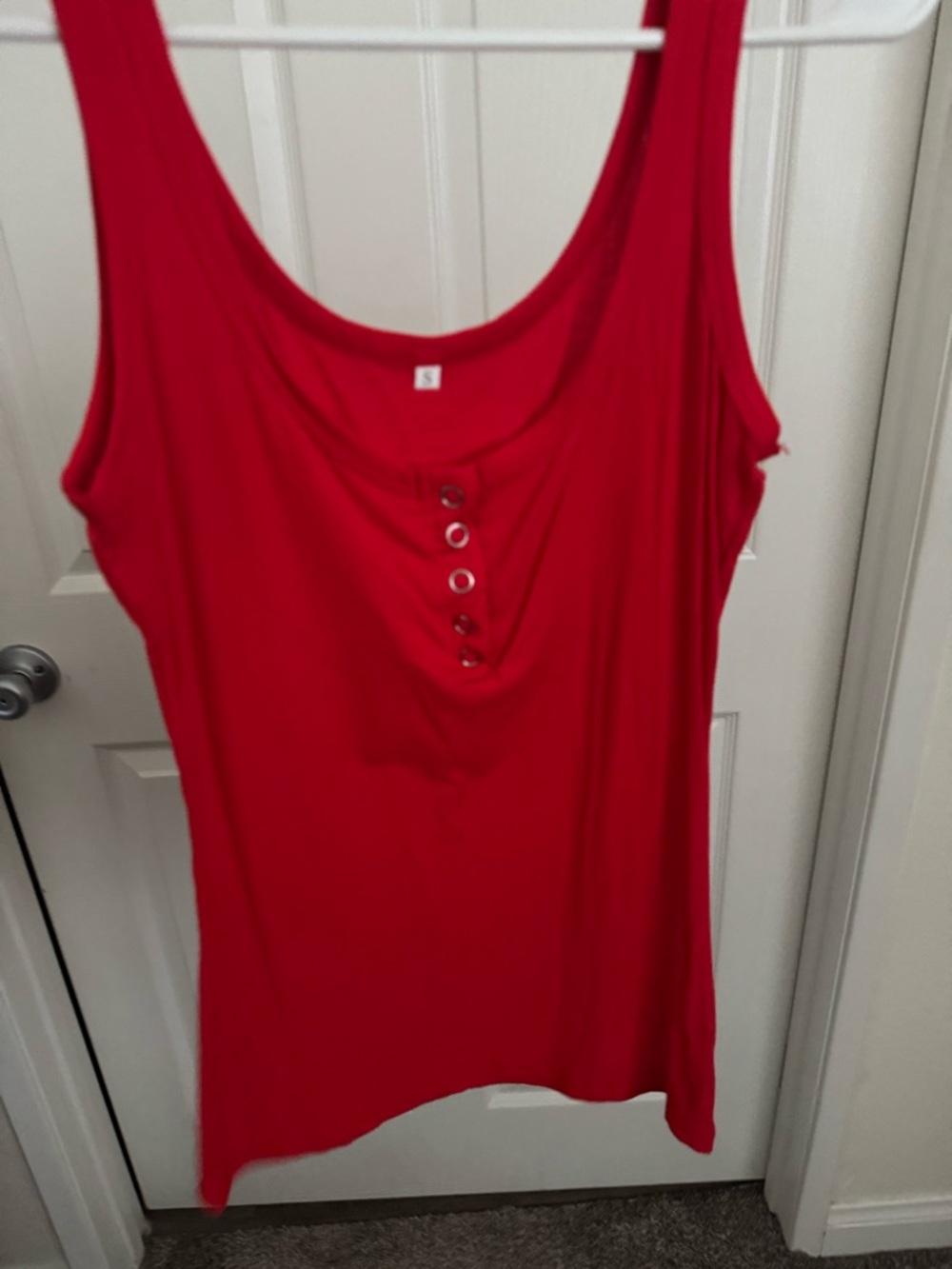 Amazon Red Ribbed Tank Top with Snap-Button Placket - Picture 2 of 5
